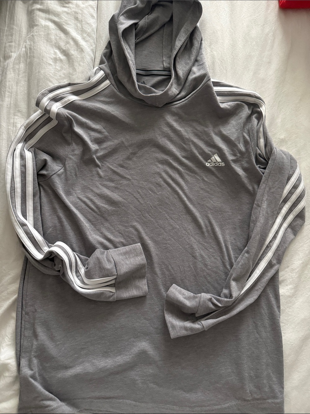 adidas Men’s Gray Crewneck Hoodie with White 3-Stripes